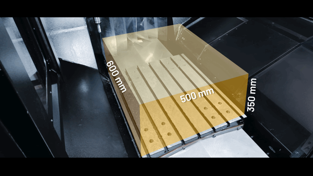 3-axis Work envelope: 600 × 500 × 350 mm