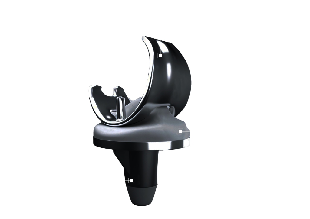 Advanced knee implant with detailed structural design, highlighting medical precision cnc machining.